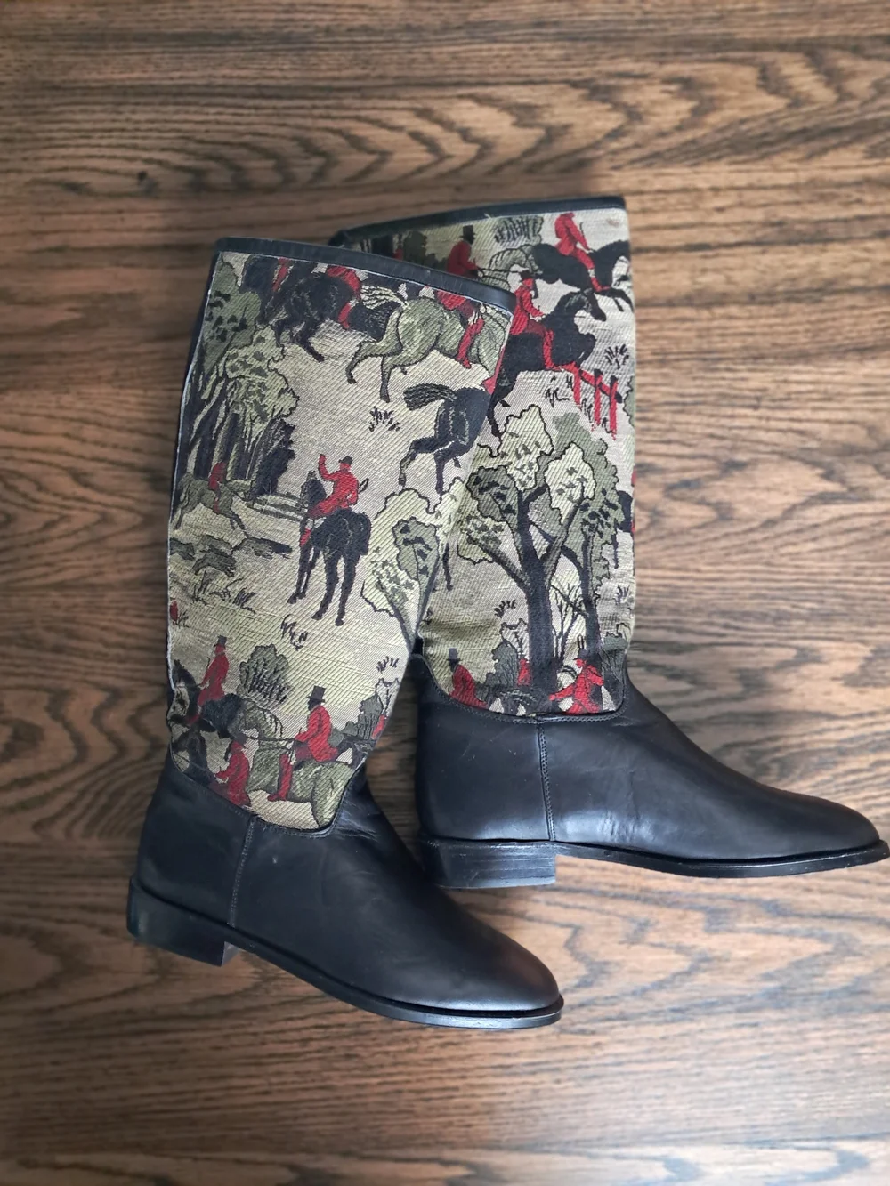 Vintage Seychelles Tapestry Riding Boots Leather Knee High Sz 8